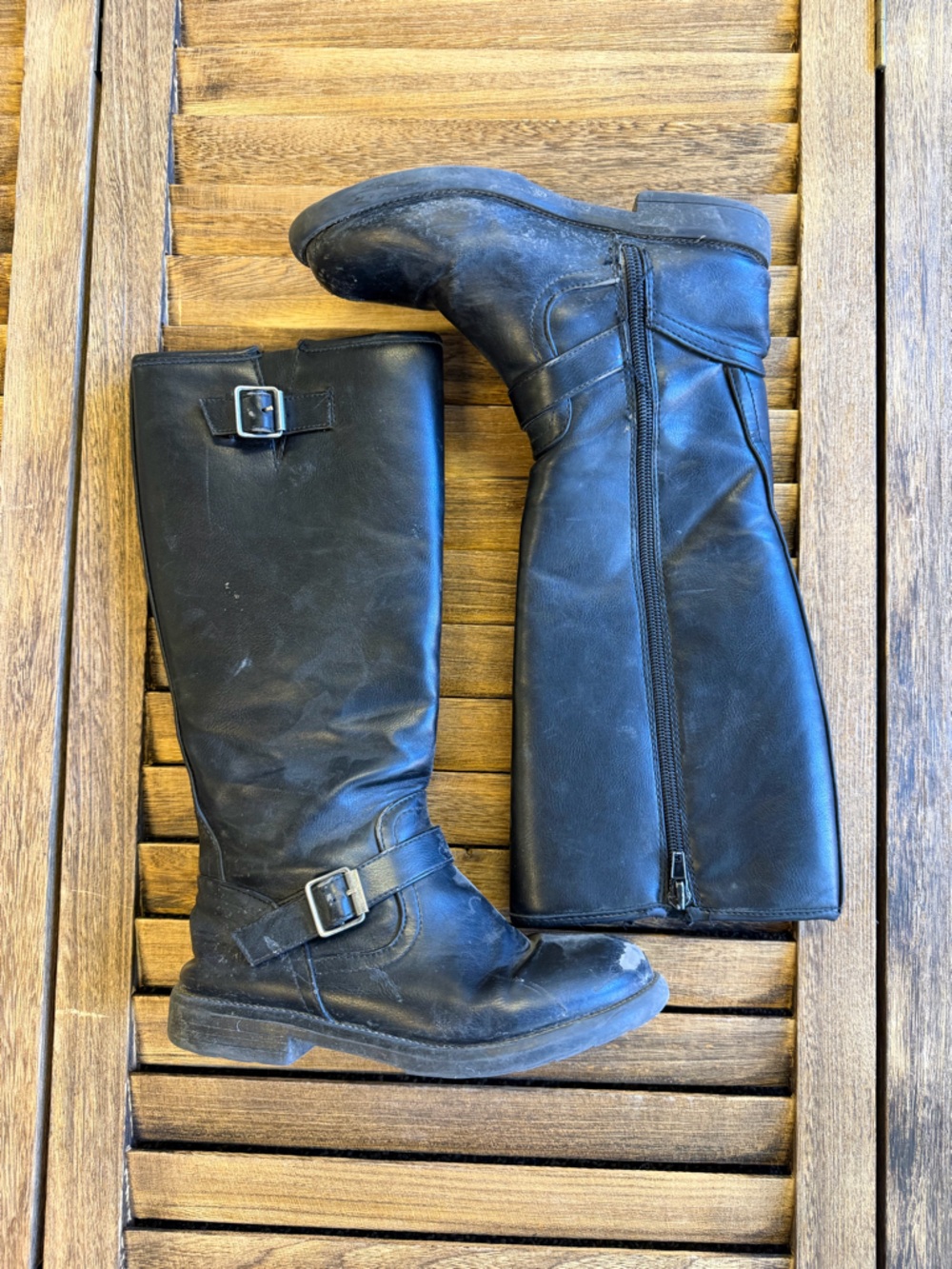 Steve Madden Black Kids Knee-High Tall Buckle Zipper Riding Boots Girls Size 1